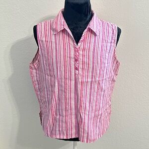 Mercer & Madison Pink Striped Linen Sleeveless Top | Size XL | 100% Linen